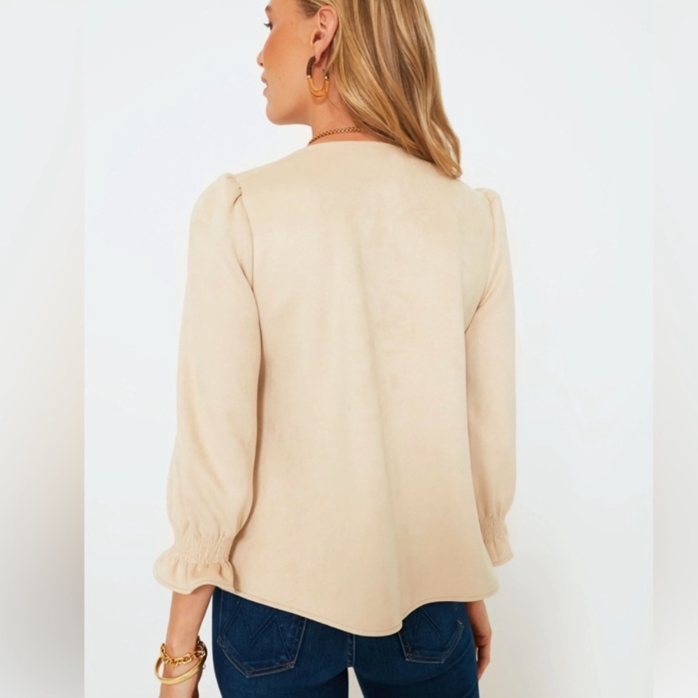 Tuckernuck Easton V-Neck Ruffles 3/4 Sleeve Top Shirt Suede Top Shirt Blouse M - Picture 5 of 15